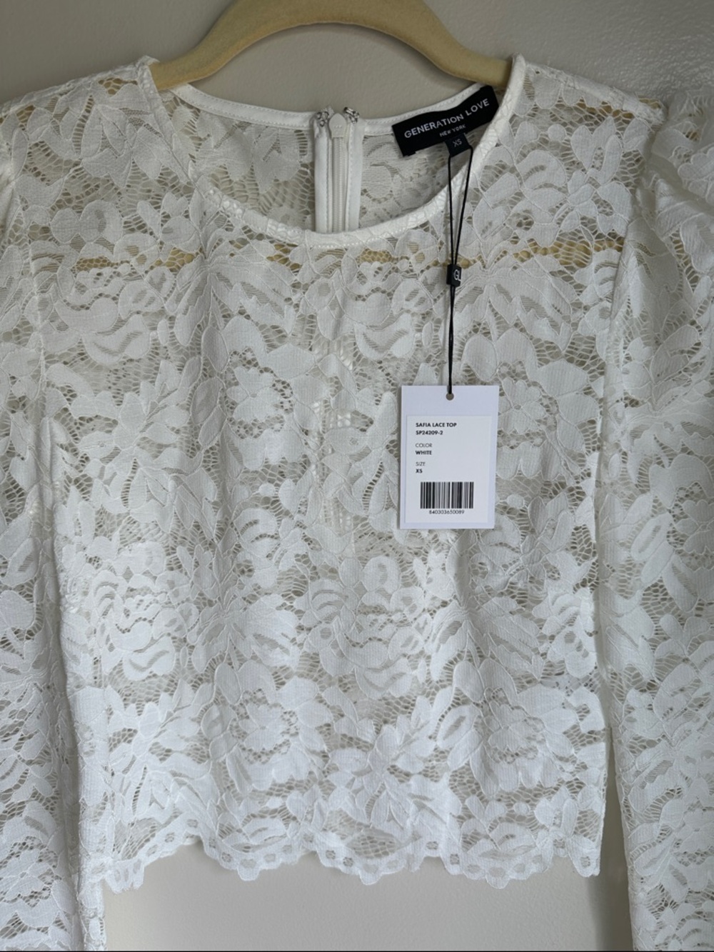 Generation Love - Safia Floral Lace Long-Sleeve Cropped Blouse - Sz XS - WHITE